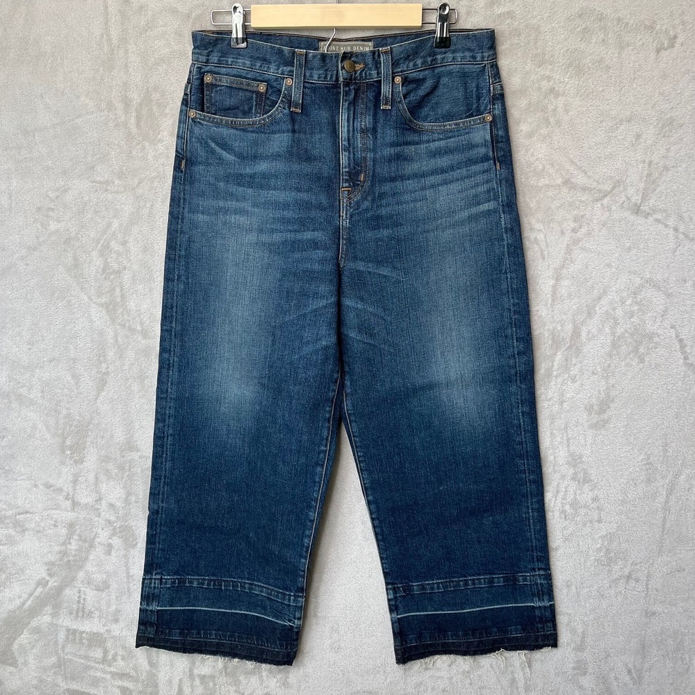 POINT SUR Sz 30 J. Crew wide leg Fringed Hem cropped denim sailor Women's jeans